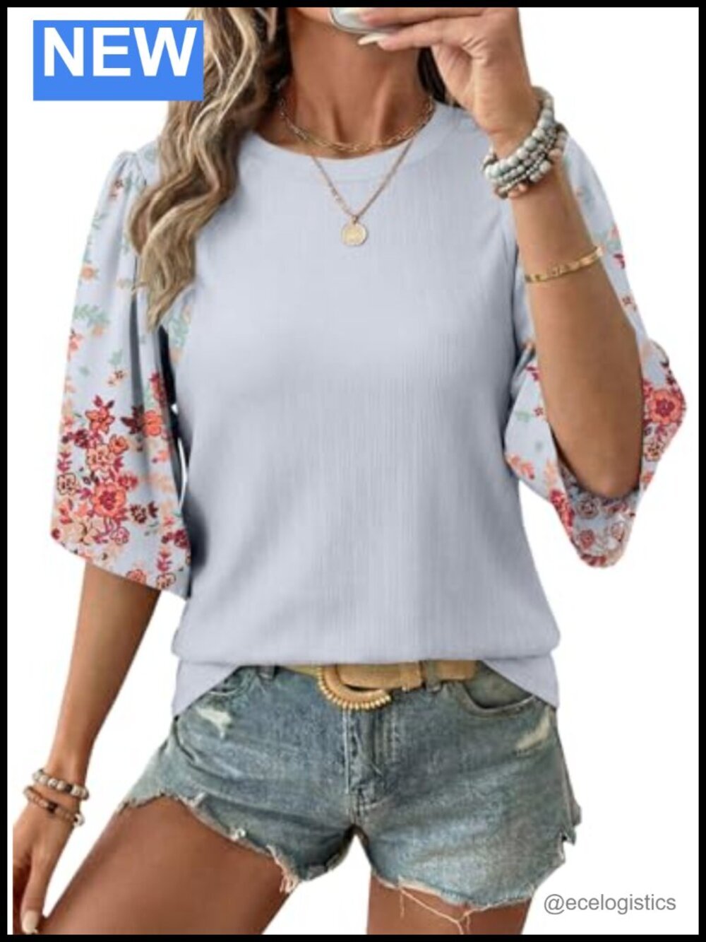 3/4 Bell Sleeve Floral Print Teacher Top Dressy Casual Blouse Summer